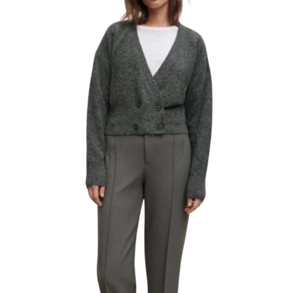ZARA Gray Crossover Buttoned Short Cardigan Sweater - Large